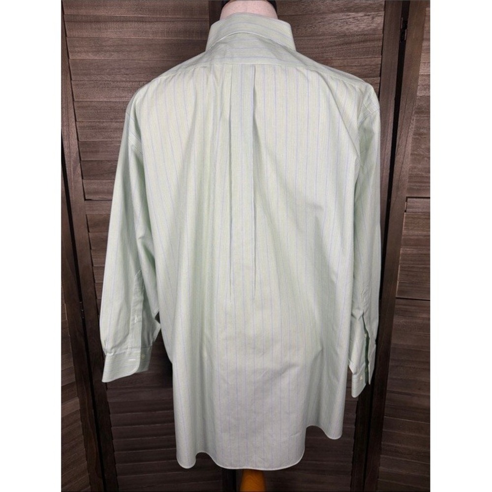 Brooks Brothers 346 Mens 17.5 2/3 Non-Iron Cotton Pinstripe Dress Shirt Green - Picture 5 of 9